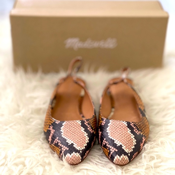 Madewell leather snake-skin slingback flat shoes - Picture 3 of 7